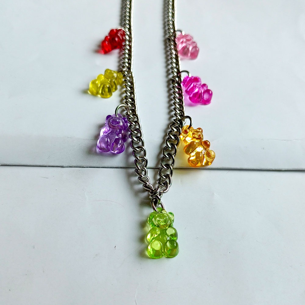 Eropa dan Amerika tebal jaringan perhiasan populer colorful bear kalung sweater chain