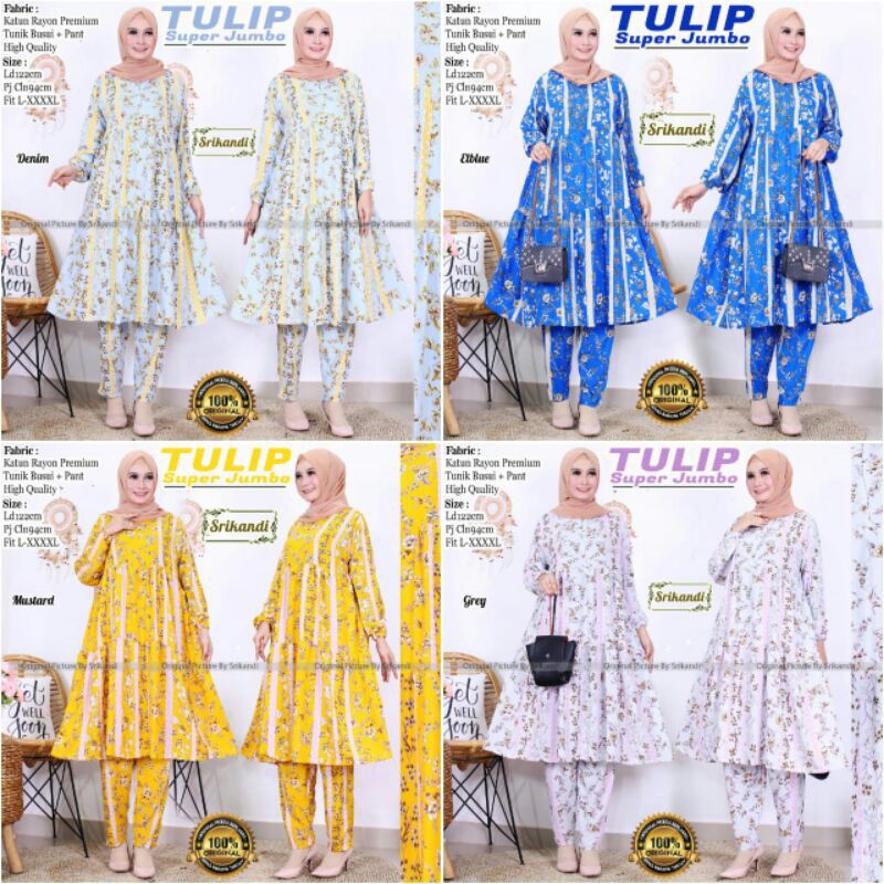Baju Setelan // Setelan Tulip Super Jumbo By Srikandi // Setelan Bahan Katun Rayon Premium
