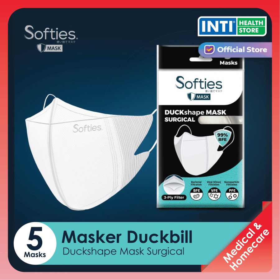 Softies | Masker Surgical 3 Ply DUCKSHAPE | Masker Earloop Duckbill | 5's