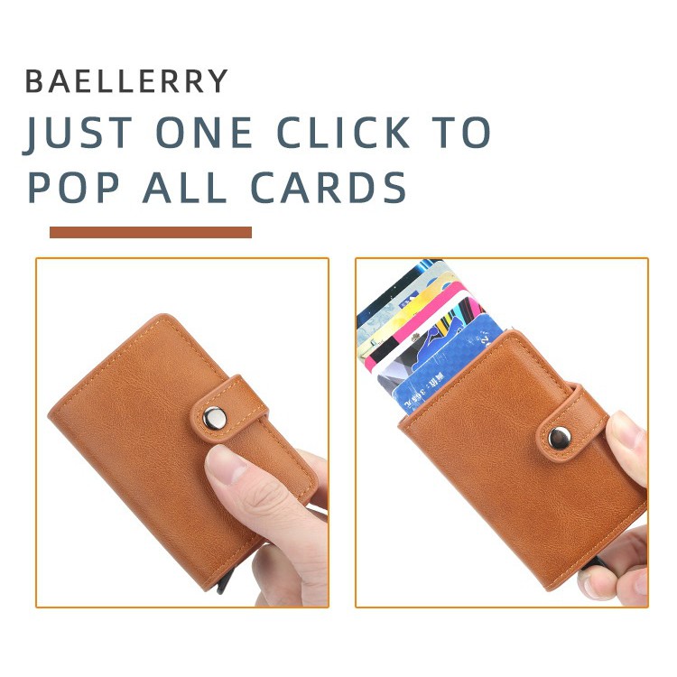 Pop-Up Card Holder Leather Wallet - Dompet Kartu Pria - Muat 8 Kartu