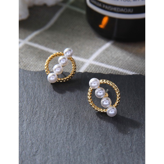 LRC Anting Tusuk Fashion Gold Openwork Ring Artificial pearl Earrings D37754
