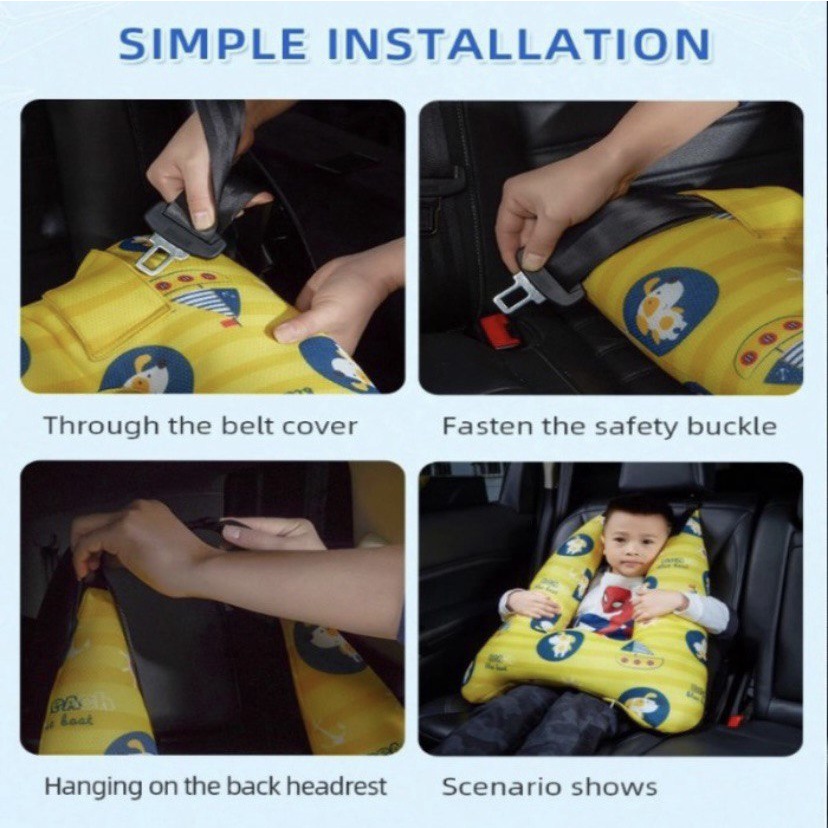 Car Kid Sleeping Pillow Bantal Tidur Anak Kecil Mobil Seat Belt Premium Quality New Dino Dinosaurus Memory Foam Safety