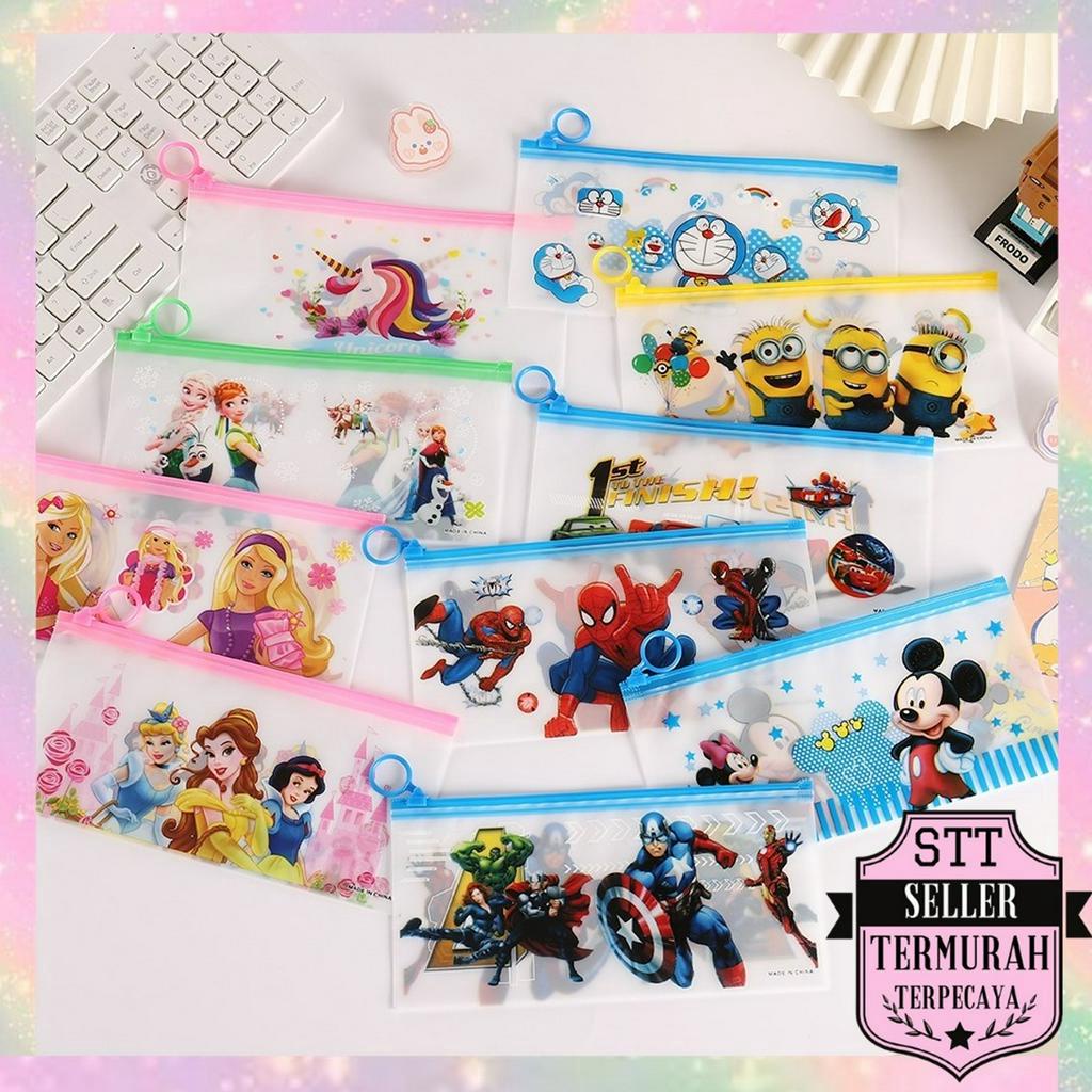 

STT Tempat Pensil Pulpen Transparan Ziplock Karakter Serbaguna Pouch Zip Lock Penyimpanan Kosmetik Pouch Zipper Pencil Case Tempat Penyimpanan Alat Tulis Murah