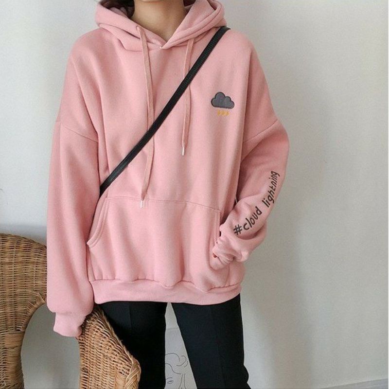 S - XXXXXL(6XL) Hoodie CLOUD LIGHTNING Cute Sweatshirt Wanita BIGSIZE OVERSIZE Jaket Moon Sun Cloud Rain Korean Style Jumbo Jumper