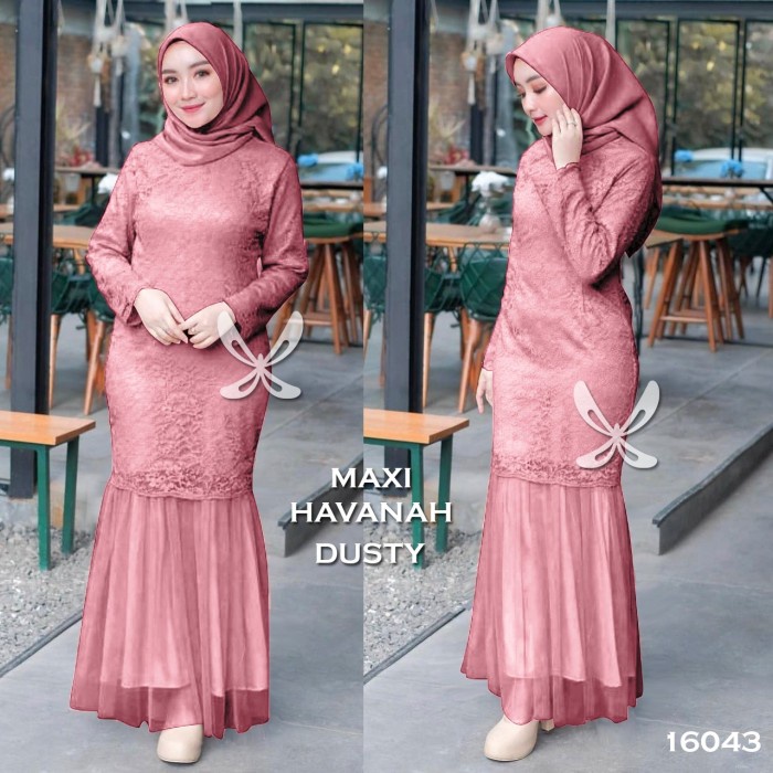 dress WNX - Maxi Havanah / Baju Gamis Brukat Wanita - Dusty, L cantik wanita muslim termurah kekinia