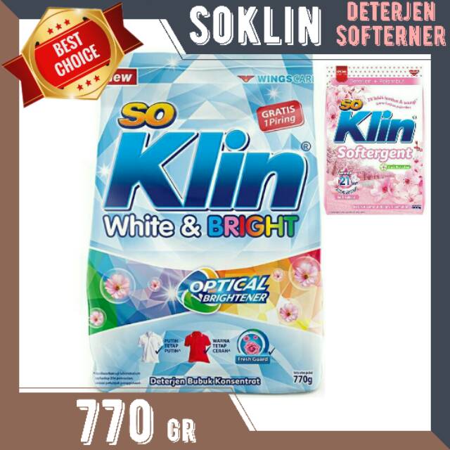 

SOKLIN BUBUK 770 gr WHITE & BRIGHT SO KLIN DETERJEN BUBUK 770 g, powder 770g