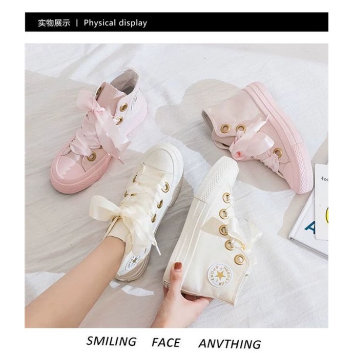 IDEALIFESHOES Sneaker cewek Sepatu Wanita Kanvas Pita Santin Hightop Import Casul Shoes Casual Korea Style Kekinian PITA