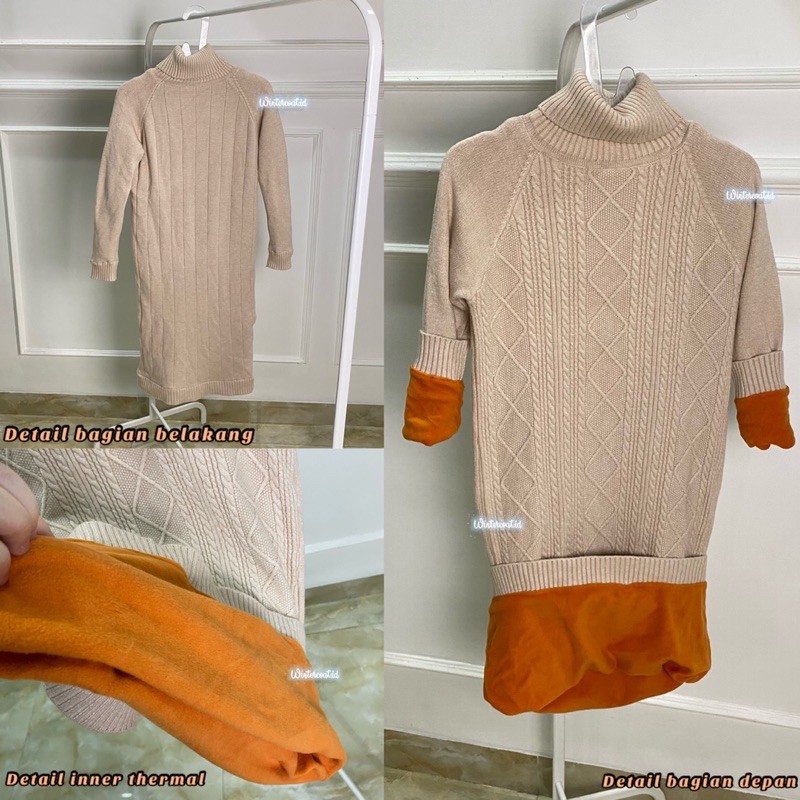 Turtleneck sweater dress wanita thermal AI fur bulu winter musim dingin dalaman hangat tebal import woman longjohn