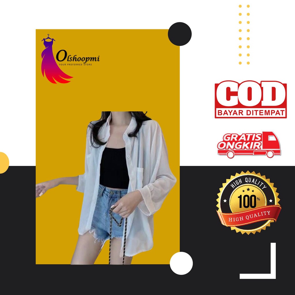 Selsia Kemeja Putih Lengan Panjang Cardigan Polos Wanita