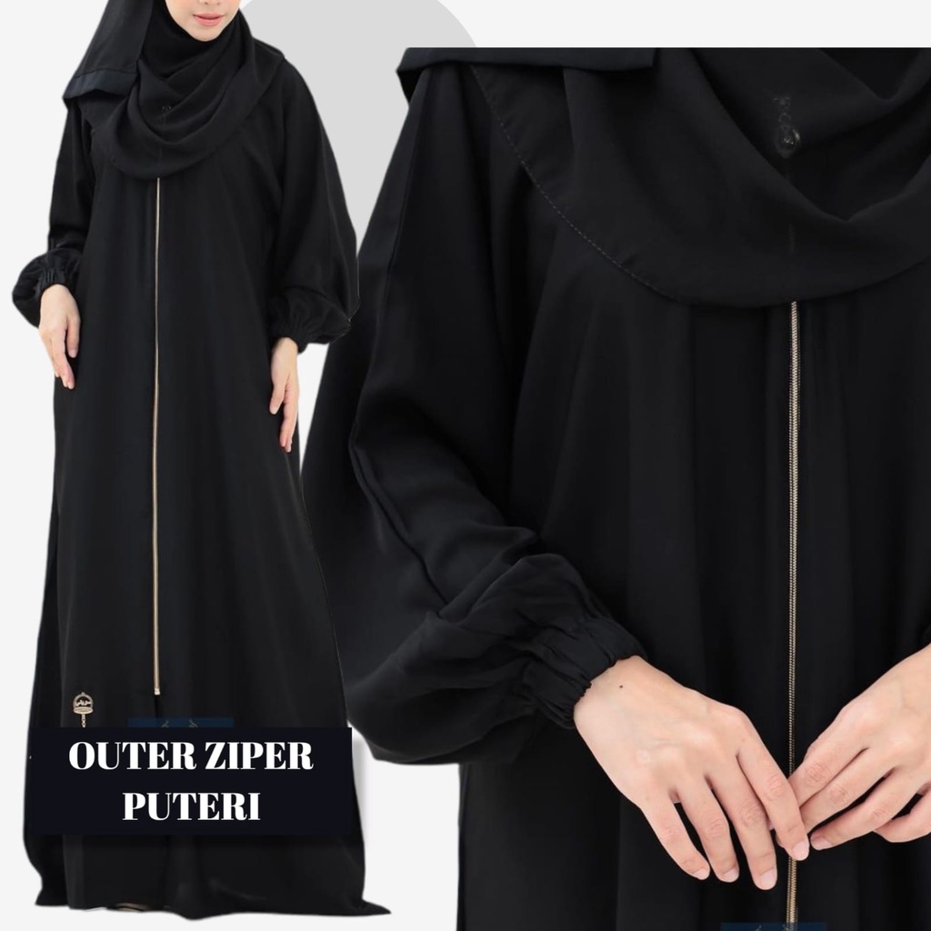 OUTER ZIPER PUTRIi ABAYA BUSUI JETBLACK GRADE A ALKHATIB COLLECTION COUPLE DEWASA S M L XL XXL & ANA