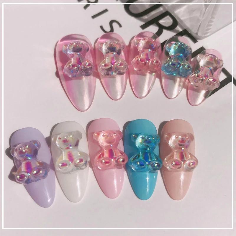 10pcs 8x10mm Stiker Kristal Glitter Bentuk Beruang 3d Untuk Dekorasi Nail Art