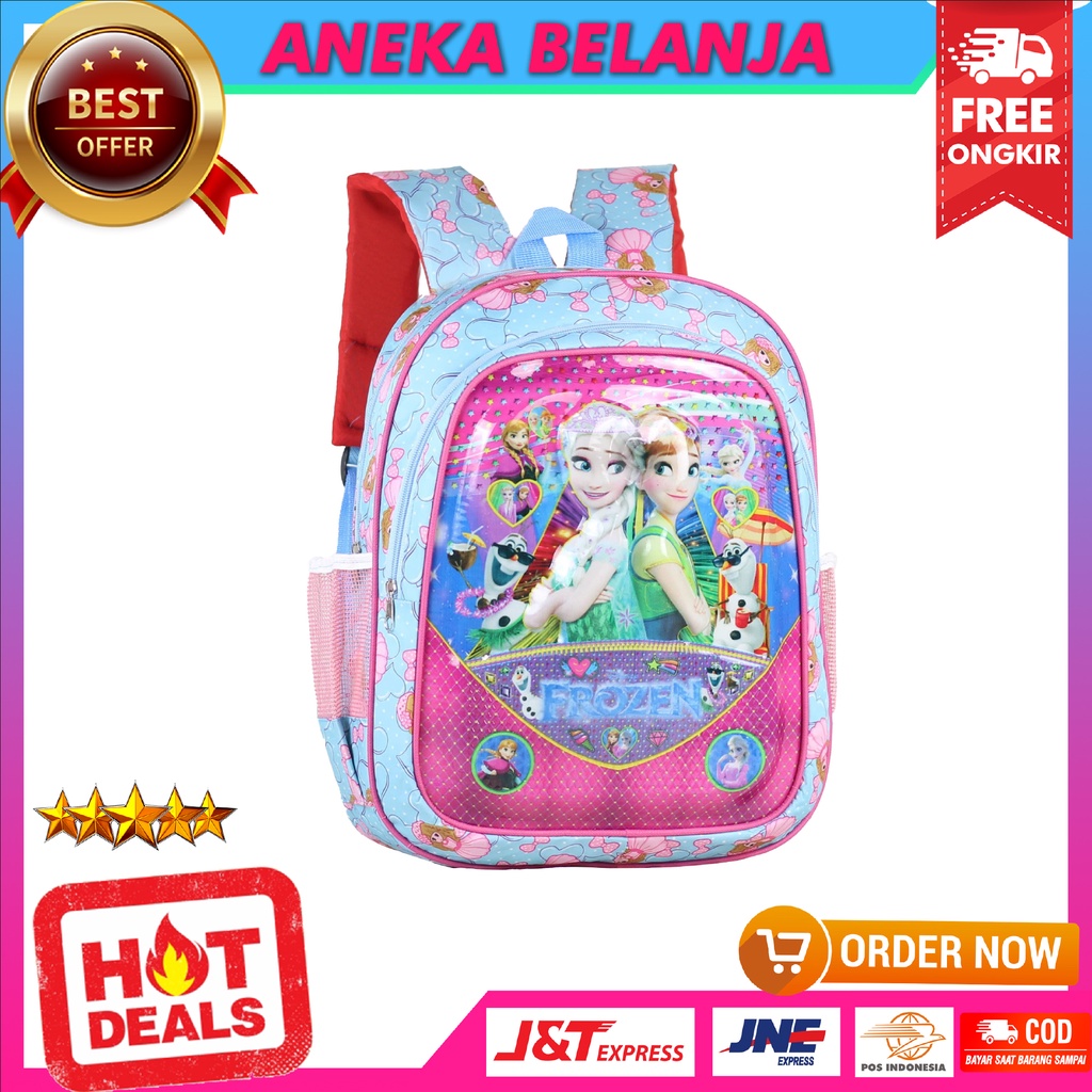 Tas Anak Cewek Model Lampu Karakter Frozen Biru Imut Lucu Ransel Sekolah TK PAUD Murah Berkualitas