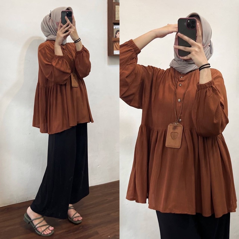 ARINA BLOUSE KATUN RAYON CRINKLE / BLOUSE MUSLIM WANITA / RANIA BLOUSE BUSUI FRIENDLY