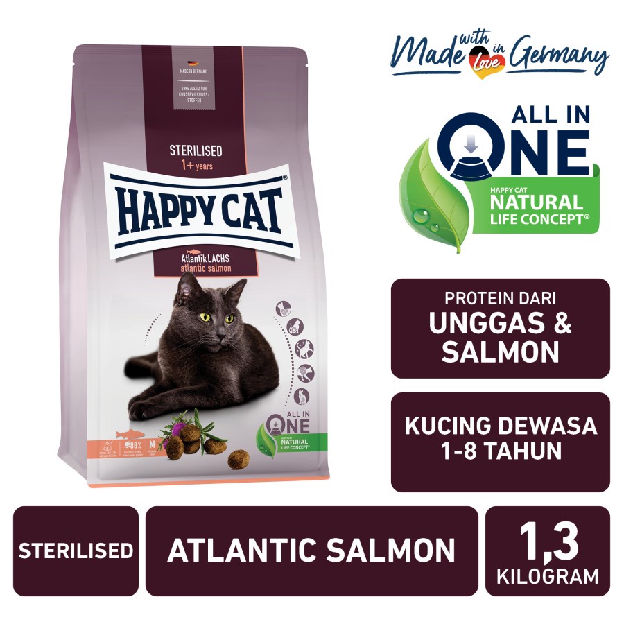 Happy Cat Makanan Kucing Dewasa Sterilised Atlantic Salmon 1.3kg - PROMO