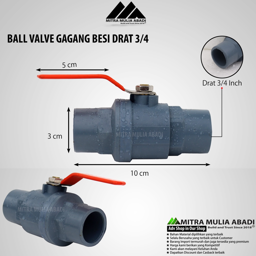 Stop Kran Keran Ball Valve ukuran 3/4 inch