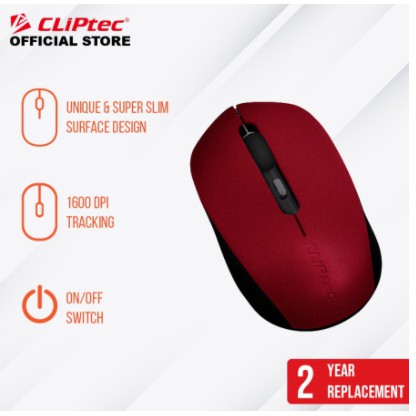 Mouse wireless cliptec usb 2.4ghz optical 1600dpi on-off switch rzs867