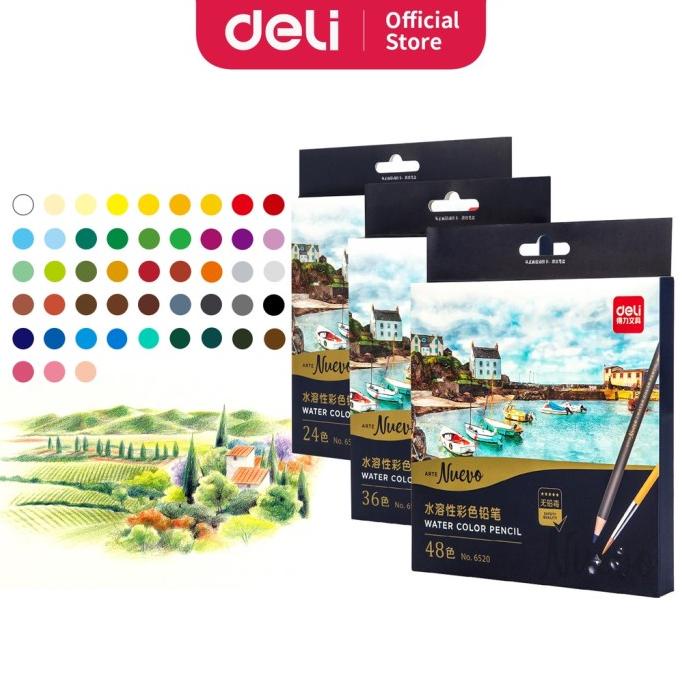

HC295 DELI PENSIL WARNA 24 36 48C WATERCOLOR DENGAN KUAS NON-TOXIC DAP YHJTY54654