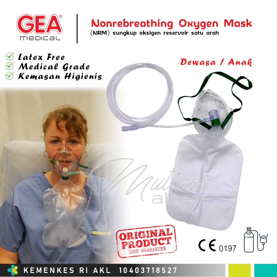 GEA Masker Oksigen Non Rebreathing Dewasa Anak - Oxygen Mask NRM