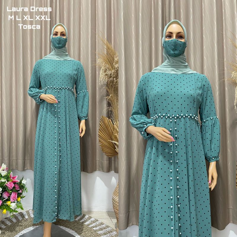 DRESS PESTA MEWAH//GAMIS LAURA DRESS TANGAN BALON FULL MUTIARA//GAMIS PESTA//GAMIS BRUKAT MEWAH//KEBAYA//GAMIS PENGANTIN//GAMIS WISUDA//GAMIS TULLE MEWAH//BY NAURA