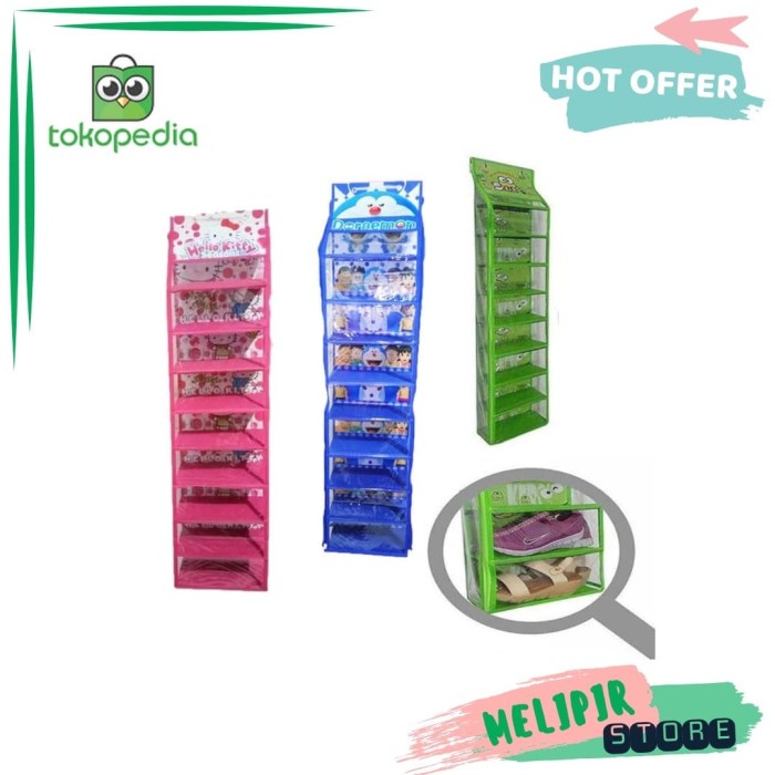 

MURAH RAK SEPATU GANTUNG RESLETING HANGING SHOES ORGANIZER KARAKTER - hello kitty