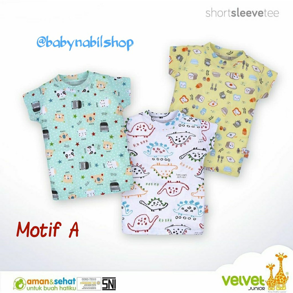 [Size SML/LB/2/3] Isi 3pcs - Kaos Oblong Velvet Junior Lengan Pintar - Oblong Bloon - Full Print-Motif A