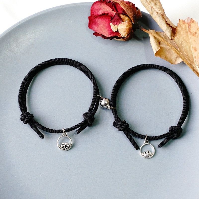 2 pcs gelang magnet/Sepasang Gelang Couple Magnet Gelang Tali Couple Magnet Attract-Black Magnet Hitam