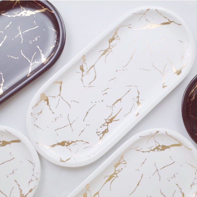 Tray Keramik Marble White / Marble Black Tray / Tray Oval Marble