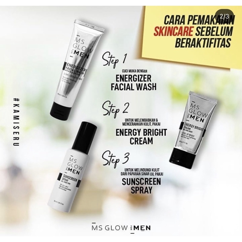 【Official Store】MS GLOW FOR MAN Paket Wajah Pria | Bright Cream Facial Wash Serum Wajah Rambut Pomade