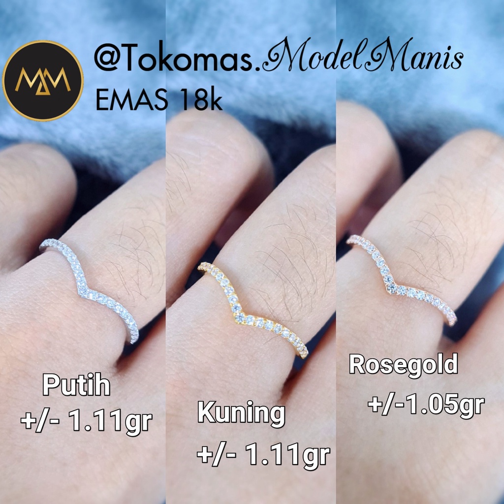 Cincin Listring Aurel emas putih dan rosegold 750 kadar 17k