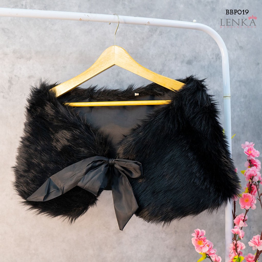 [SIAP KIRIM] AKSESORIS WEDDING BOLERO BULU HITAM MODERN OUTER FUR WANITA BBP019