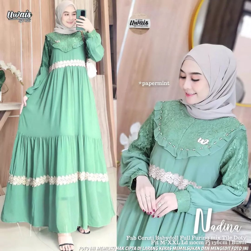 Gamis Brukat Baju Kondangan Wanita Aplikasi Renda Bunga Gamis Busui Baju Pesta Wanita Muslim Dess Jumbo Nadira Maxy