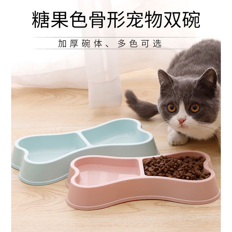 PH.Medan Tempat Makan Minum Double Bentuk Tulang Kucing Anjing Pet Bowl Bone