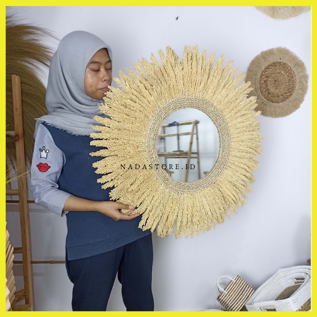 Home Decor Cermin Bunga Cantel / Walldecor Rayung Cantel / Deco Rustic Diameter 70 cm FREE PACKING KAYU