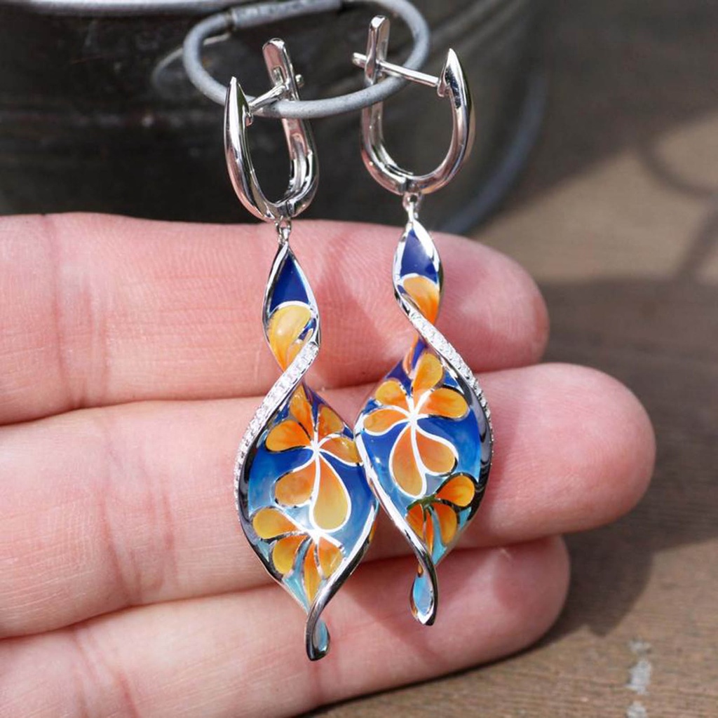 Hu Hu Hu Hu Hu Alat Bantu Pasang Kacamata♡ 1 Pasang Anting Kait Gantung Wanita Desain Spiral Enamel Gaya Vintage Tahan Lama Untuk Banquet