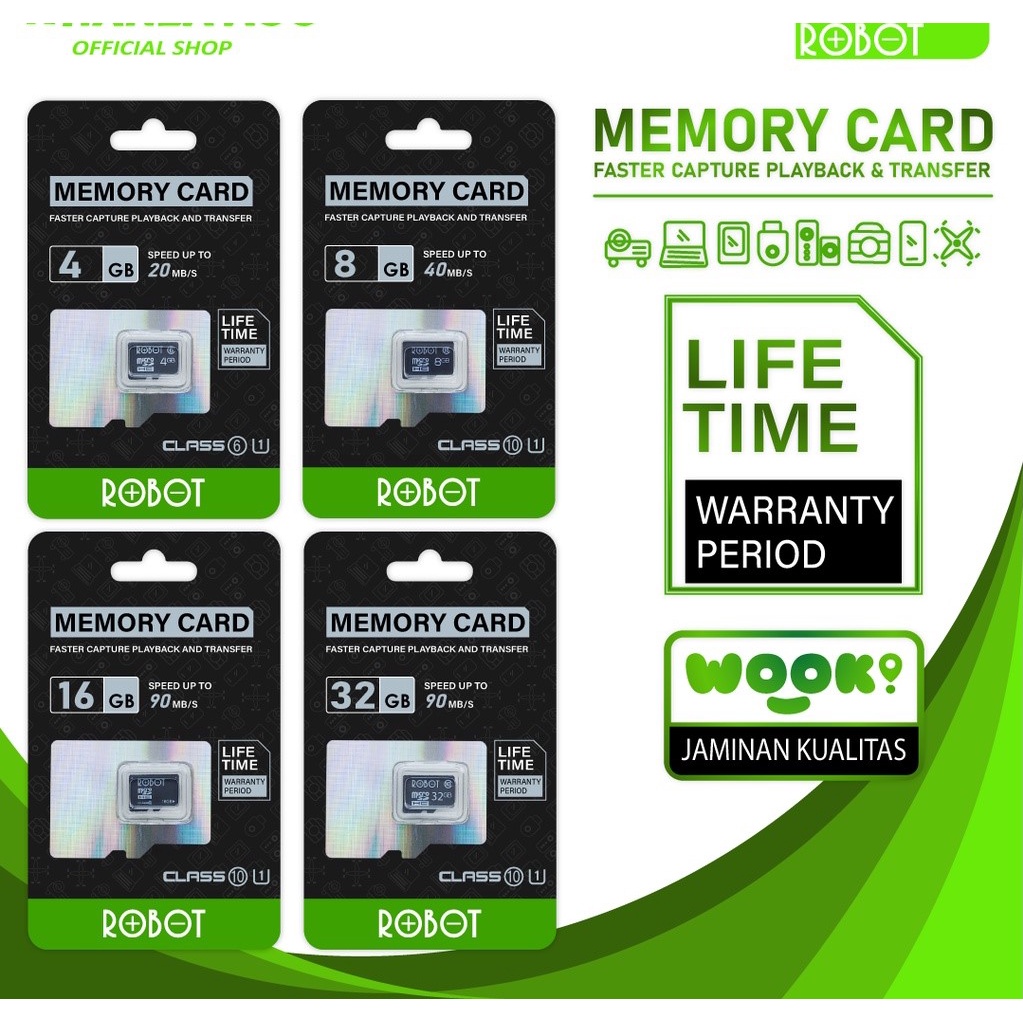 Kartu Memori HP Micro SD Robot 4GB 8GB 16GB 32GB Memory Card Original Bergaransi Resmi MEMORI memory