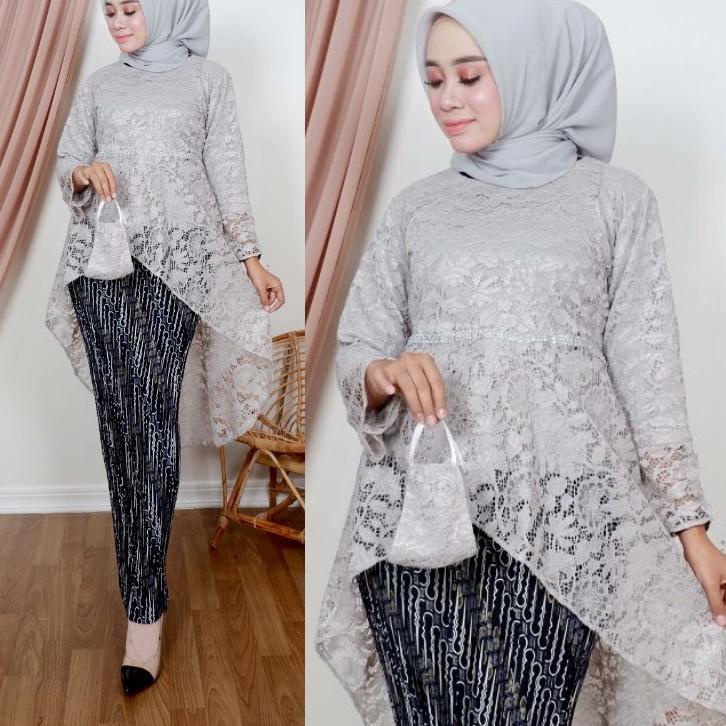 Set Kebaya Brukat Kekinian Full Puring Kualitas  - Set Kebaya Syahrini - Kebaya Wisuda Modern Hijab 