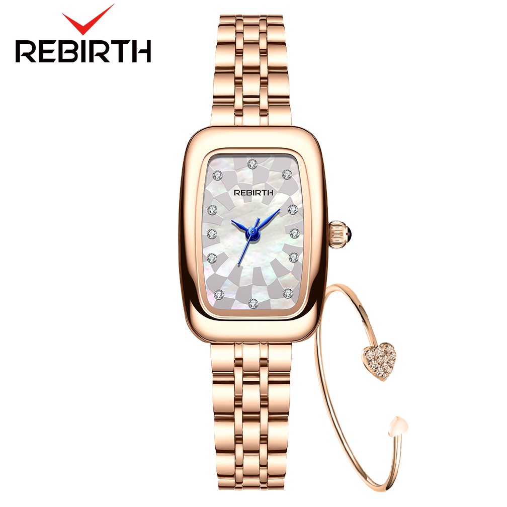 REBIRTH Jam Tangan Wanita Mode Mewah Tahan Air Kuarsa Tali Stainless Steel Jam Tangan Cewek