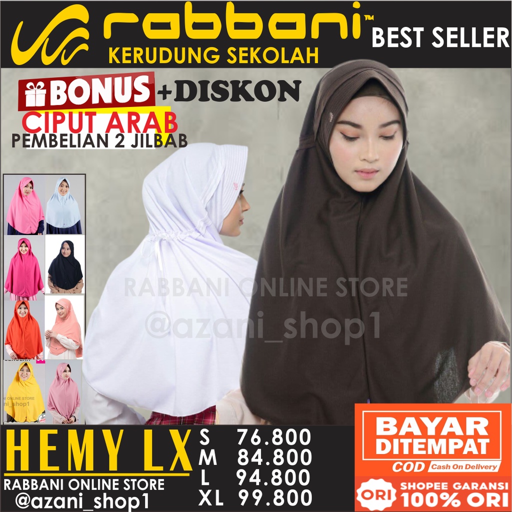 KERUDUNG RABBANI SEKOLAH HEMY LX ORI Jilbab Rabani Sekolah Robbani SD SMP SMA Ukuran S M L TERBARU