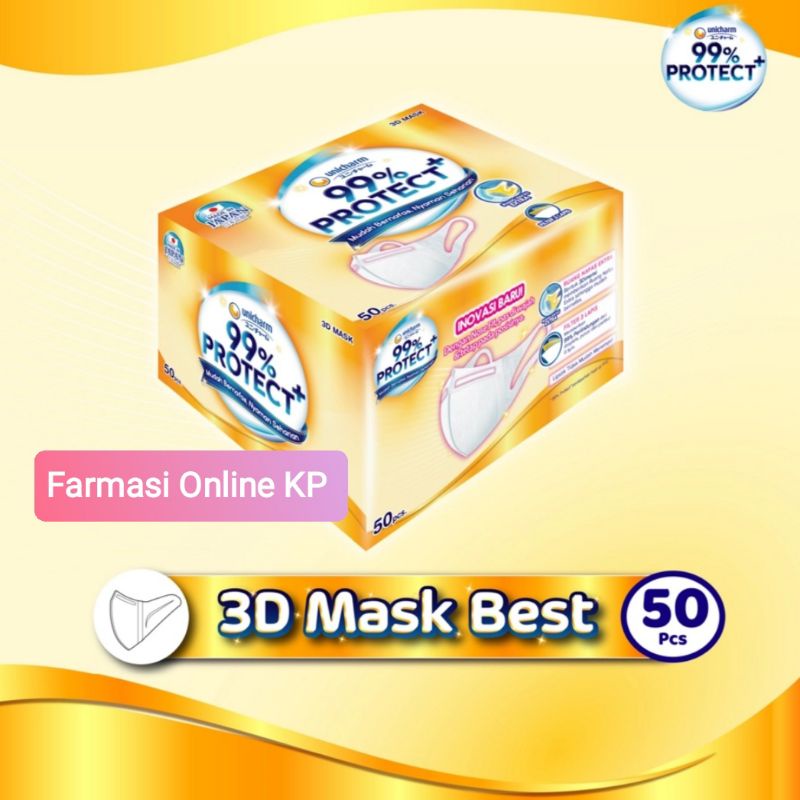 Masker Premium UNICHARM 99% Protect+ 3D Mask Best M 50 Pcs Murah COD