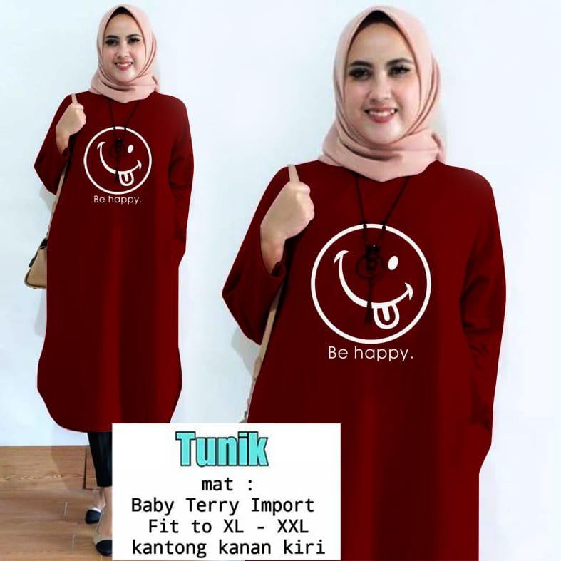 TUNIK SMILE BE HAPPY / TUNIK MAMACHI /TUNIK POLOS/ TUNIK CEWEK / TUNIK PANJANG / TUNIK MOTE