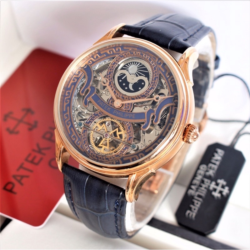 JAM TANGAN PP PRIA TYPE MOON PHASE STRAP LEATHER AUTOMATIC ORI BM
