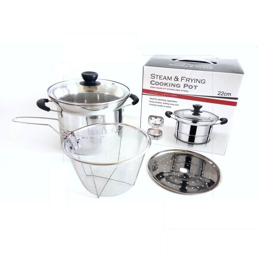 Panci Kentang 3in1 Multi Deep Fryer 22 Cm Panci Goreng Kukus Rebus