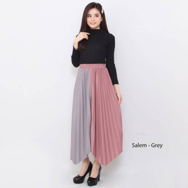 ROK PLISKET WANITA LANCIP COMBINASI WARNA// BAHAN HYGET SUPER PREMIUM