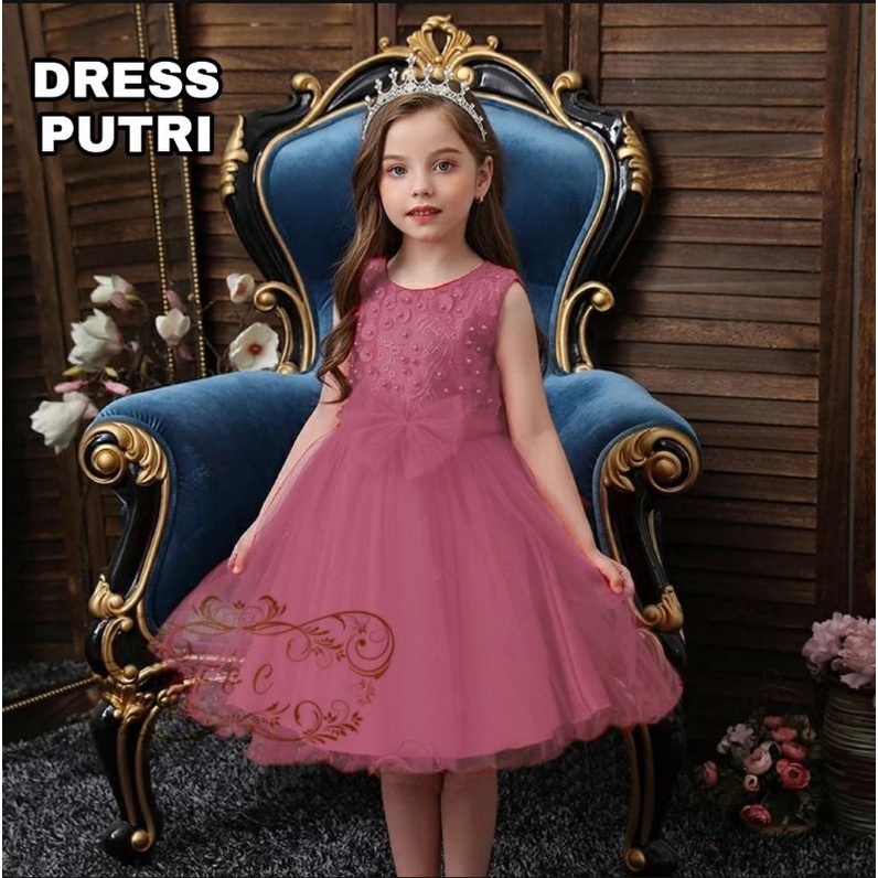 DRESS FASHION KID ANAK PUTRI MUTIARA, TILE, DRESS MAXY, 3 UKURAN