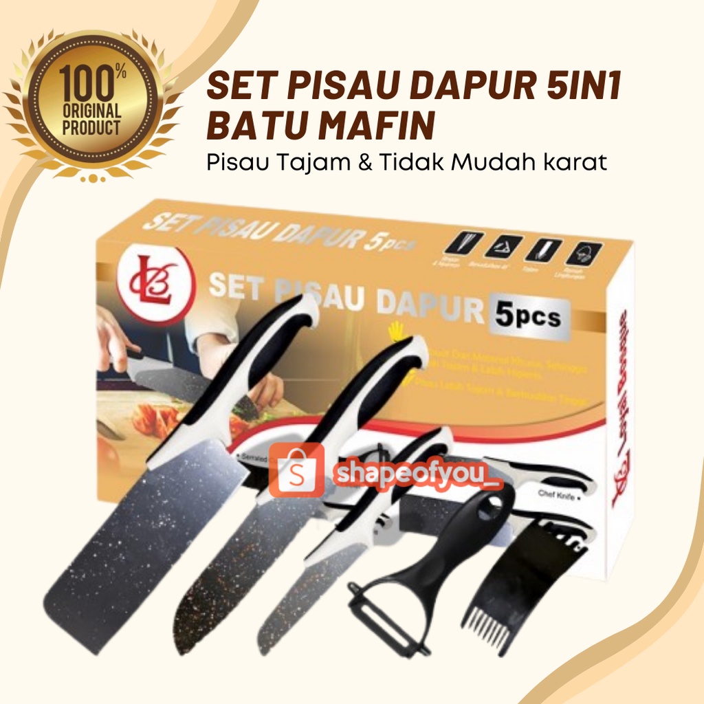 SET PISAU DAPUR ISI 5PC PISAU SET BATU MAIFAN 5in1 pisau dapur peeler Pisau Set Tajam Premium