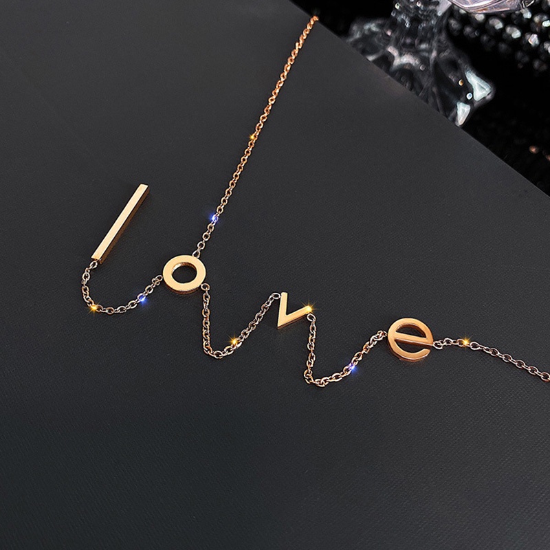 Kalung Rantai Bahan Titanium Steel Motif Tulisan Love Untuk Wanita