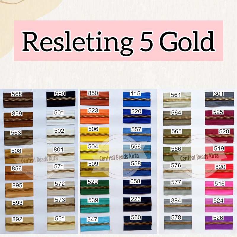 (1 meter) daun resleting besi 5 gold YKK