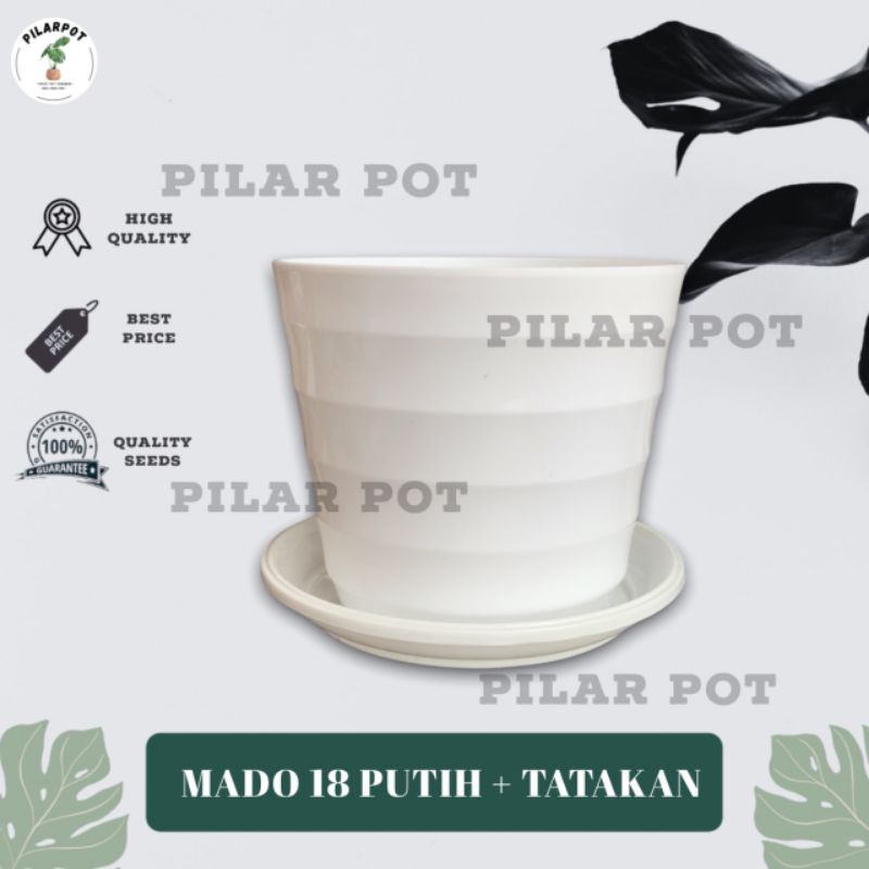 pot bunga tanaman Mado putih 16cm lovenia + tatakan putih 8018