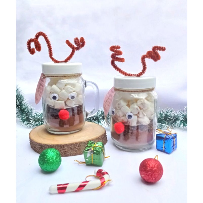 

minuman coklat jar | gelas coklat | hot chocolate | souvenir natal | pernak pernik christmas