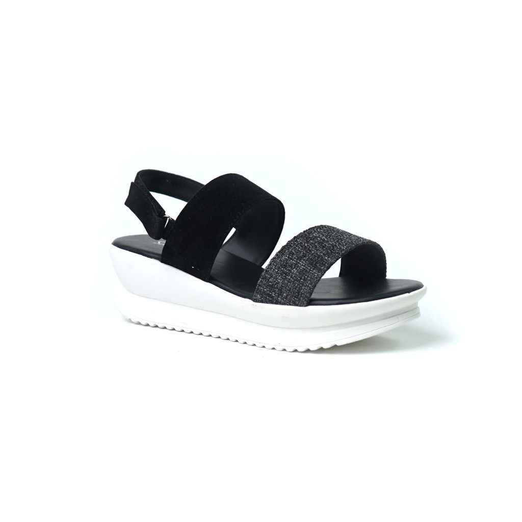 Sarasara BELLINA Sandal Wedges Trendy Hak Tinggi Casual Kasual Wanita Murah Berkualitas Terbaru-Hitam